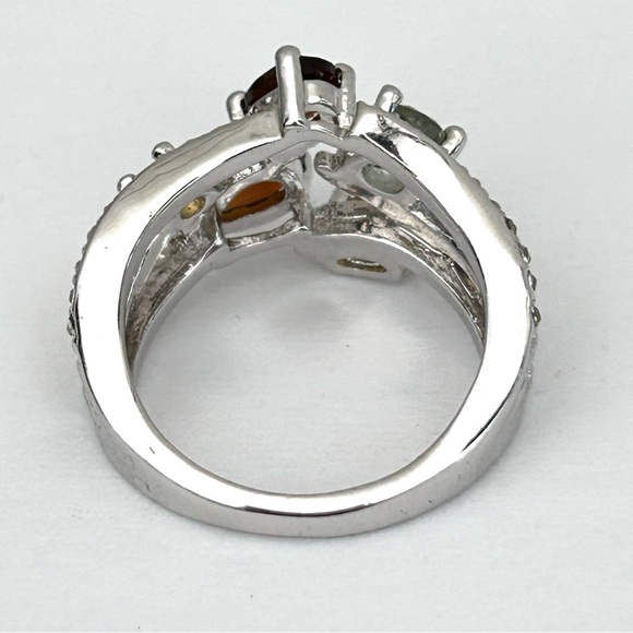 NVC Silver Tone Ladies Women's Ring Cluster Cocktail Size 6.5 Yellow Blue Red - Picture 8 of 13